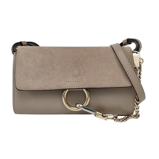 Chloé Faye Gray Cowhide Crossbody Single Shoulder Bag Golden Silver Hardware Removable shoulder strap-(SKU)-959793596