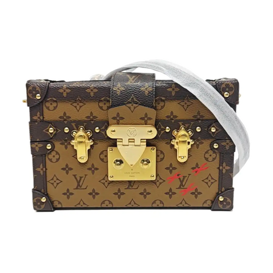 LOUIS VUITTON PETITE MALLE Brown Coated Canvas Monogram Crossbody Shoulder Bag Golden Hardware Removable Strap-(SKU)-959935401