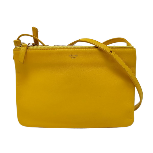 CELINE TRIO Small size Orange Cowhide Crossbody Single Shoulder Bag Golden hardware-(SKU)-959742299