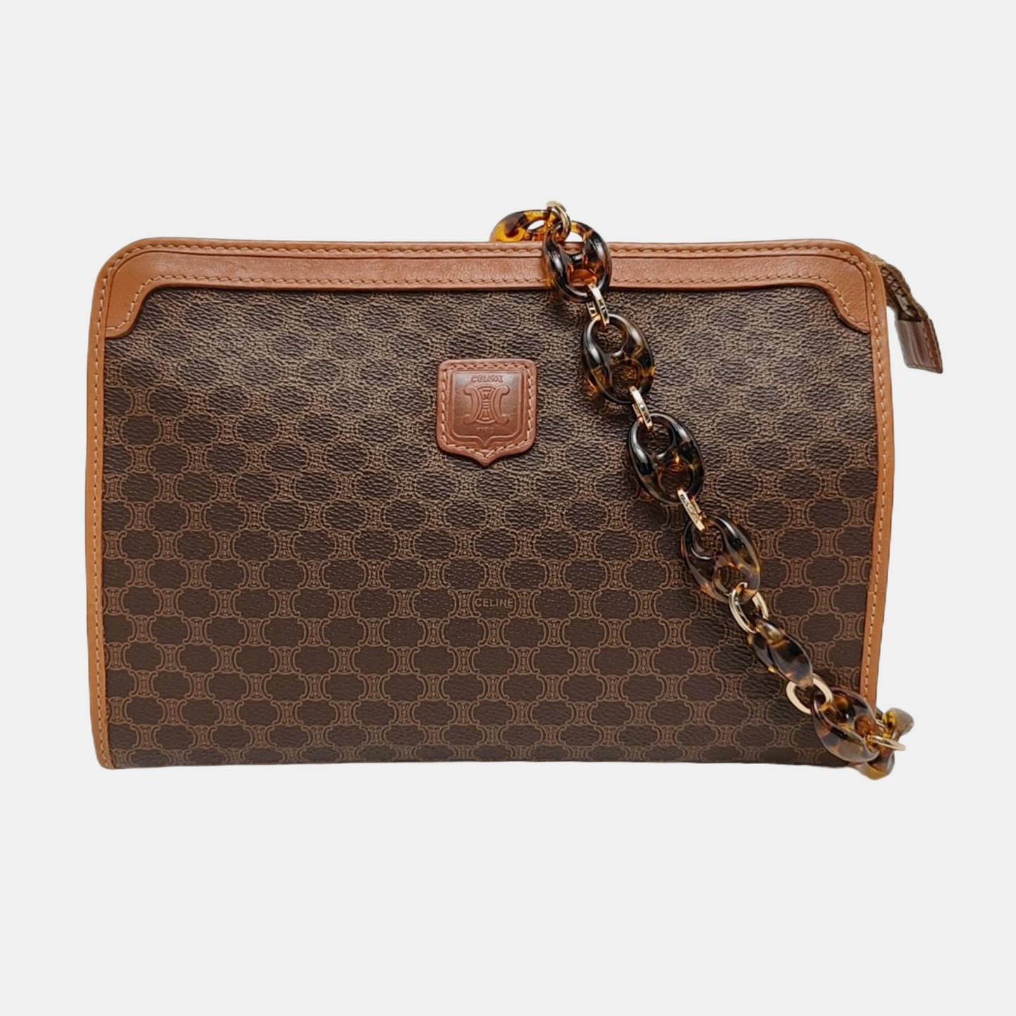 CELINE MACADAM CLUTCHES Brown Coated Canvas Triumph Single Shoulder Bag Handbag Golden hardware-(SKU)-959775760
