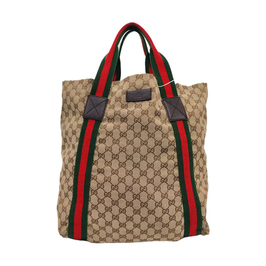 GUCCI Diaper  Brown Canvas Monogrammed Striped Webbing Handbag Shoulder Bag-(SKU)-960138854