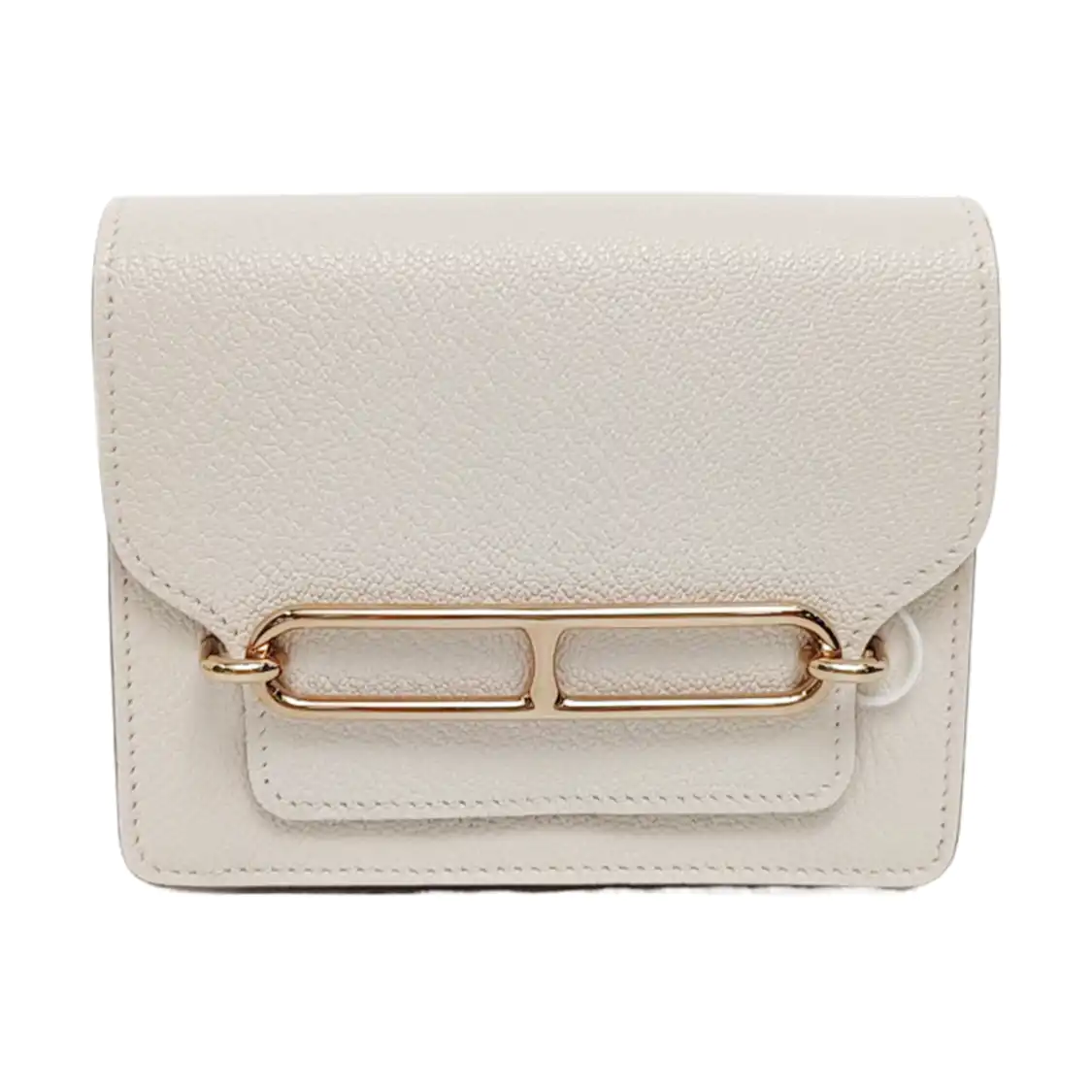 HERMÈS Roulis Cream Chèvre Mysore Leather Pochette Light Gold Hardware B Stamp Pockets Complete Accessories-(SKU)-959806501