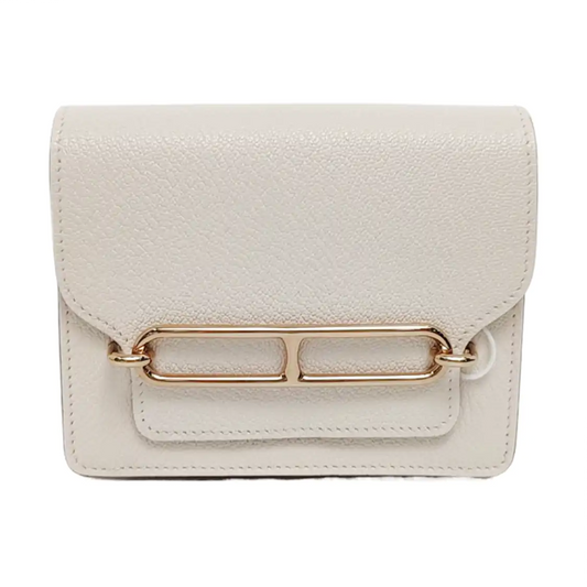 HERMÈS Roulis Cream Chèvre Mysore Leather Pochette Light Gold Hardware B Stamp Pockets Complete Accessories-(SKU)-959806501