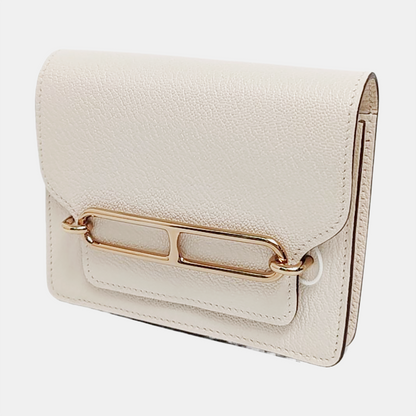 HERMÈS Roulis Cream Chèvre Mysore Leather Pochette Light Gold Hardware B Stamp Pockets Complete Accessories-(SKU)-959806501