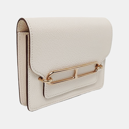 HERMÈS Roulis Cream Chèvre Mysore Leather Pochette Light Gold Hardware B Stamp Pockets Complete Accessories-(SKU)-959806501