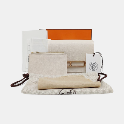 HERMÈS Roulis Cream Chèvre Mysore Leather Pochette Light Gold Hardware B Stamp Pockets Complete Accessories-(SKU)-959806501