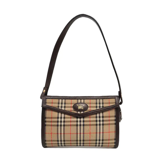 BURBERRY Khaki Canvas Battle Horse Checkered Clutch Single Shoulder Bag Crossbody-(SKU)-959987816