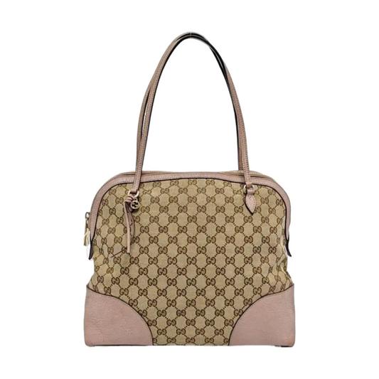 GUCCI Bree Khaki Canvas Monogram Tote Bag Single Shoulder Bag Golden hardware-(SKU)-959592766