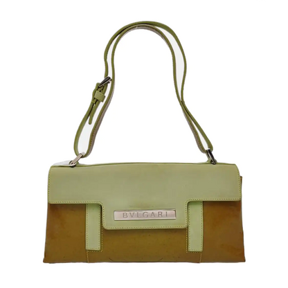 BVLGARI Yellow Green Patent Leather Handbag Single Shoulder Bag Silver Hardware Removable shoulder strap-(SKU)-960012647