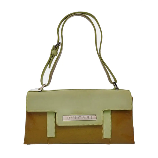 BVLGARI Yellow Green Patent Leather Handbag Single Shoulder Bag Silver Hardware Removable shoulder strap-(SKU)-960012647