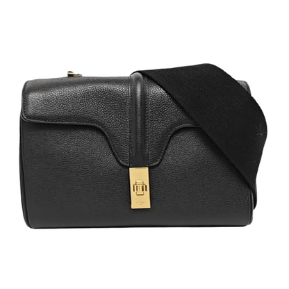 CELINE 16 Teen Black Calfskin Shoulder Bag with Gold Hardware and Detachable Strap-(SKU)-959806698