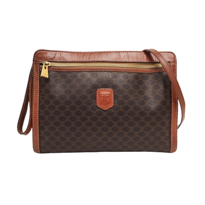 CELINE MACADAM CLUTCHES Dark Brown Coated Canvas Triumph Handbag Tote Bag Golden hardware-(SKU)-959810652