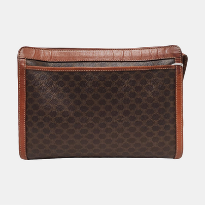 CELINE MACADAM CLUTCHES Dark Brown Coated Canvas Triumph Handbag Tote Bag Golden hardware-(SKU)-959810652