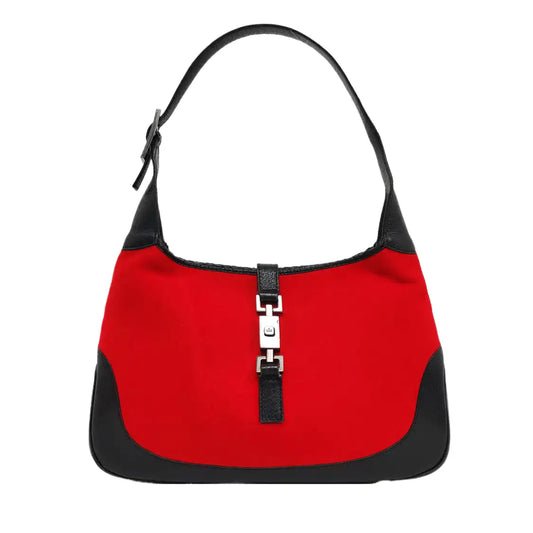 GUCCI Bardot Red suede single shoulder bag Black hardware-(SKU)-947350422