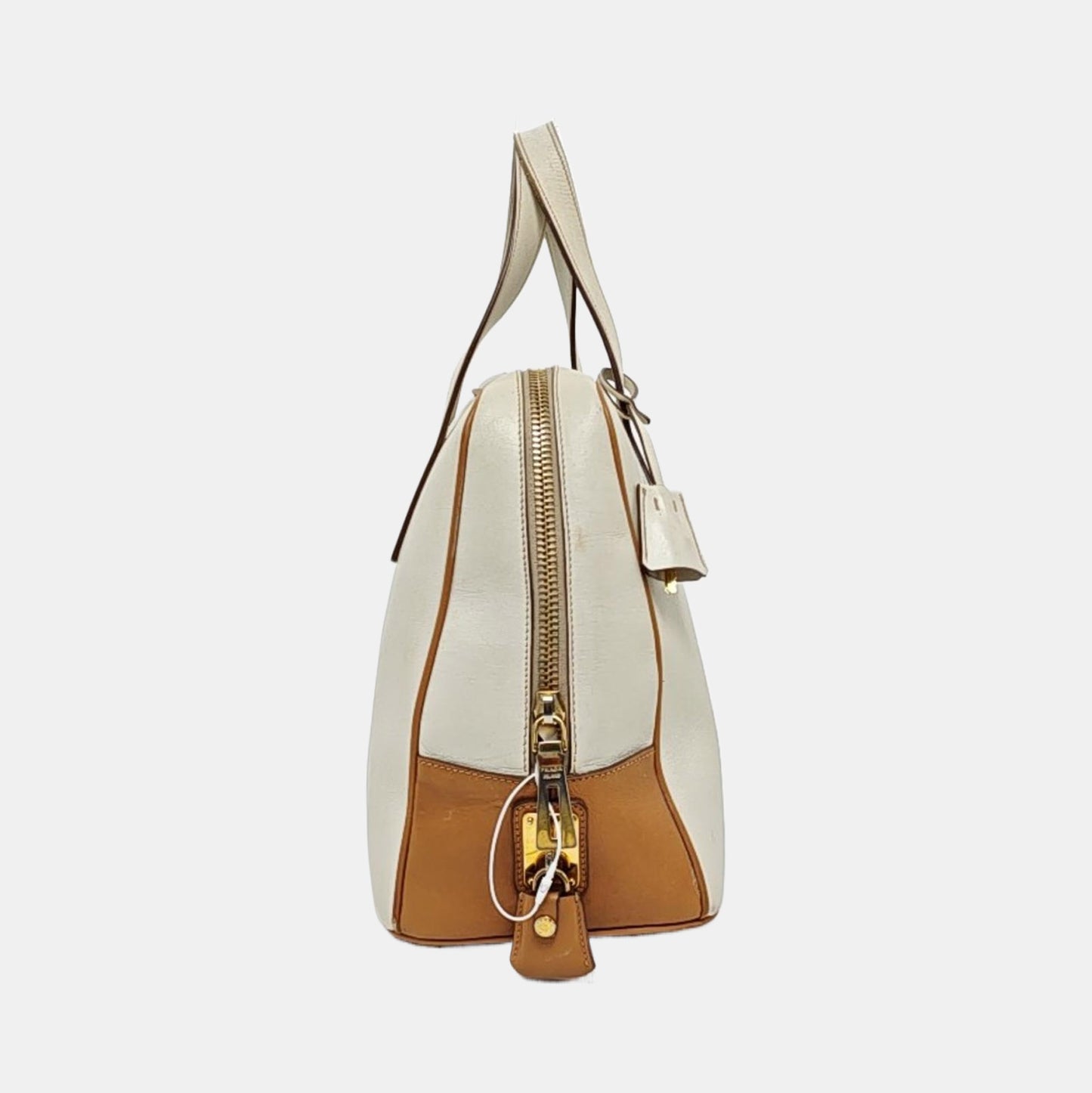 PRADA White Leather Monogrammed Tote Bag Golden hardware-(SKU)-960002423