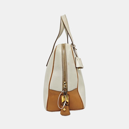 PRADA White Leather Monogrammed Tote Bag Golden hardware-(SKU)-960002423