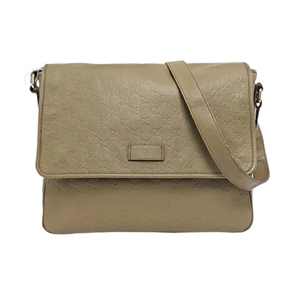 GUCCI Khaki Cowhide Monogrammed Stamped Crossbody Bag Golden hardware-(SKU)-960073647
