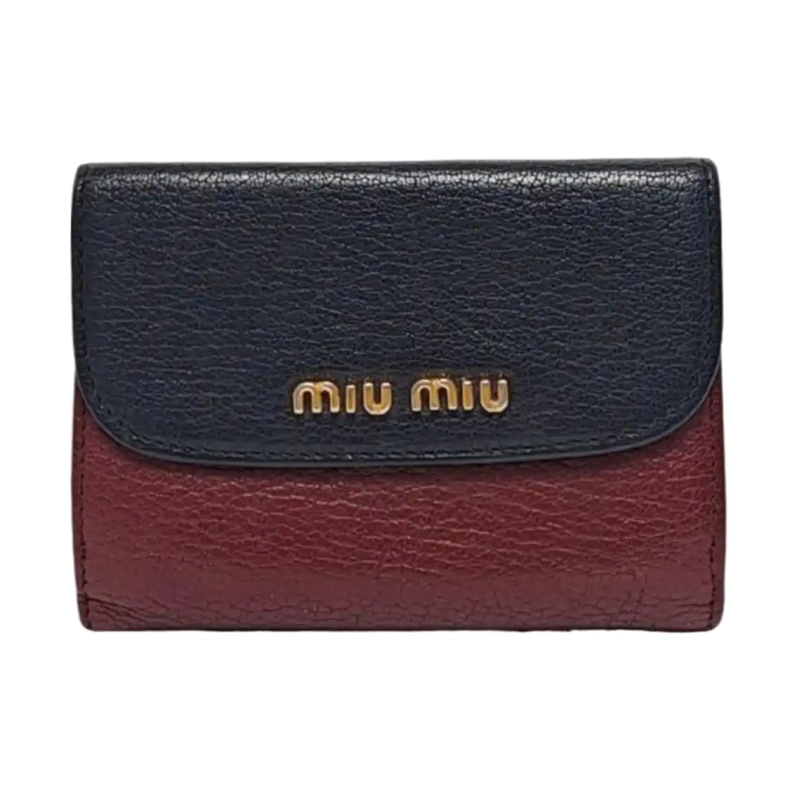 Miu Miu Miu Délice Burgundy Calfskin Leather Wallet Golden hardware-(SKU)-960123346