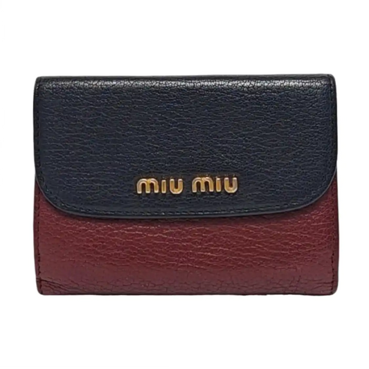 Miu Miu Miu Délice Burgundy Calfskin Leather Wallet Golden hardware-(SKU)-960123346
