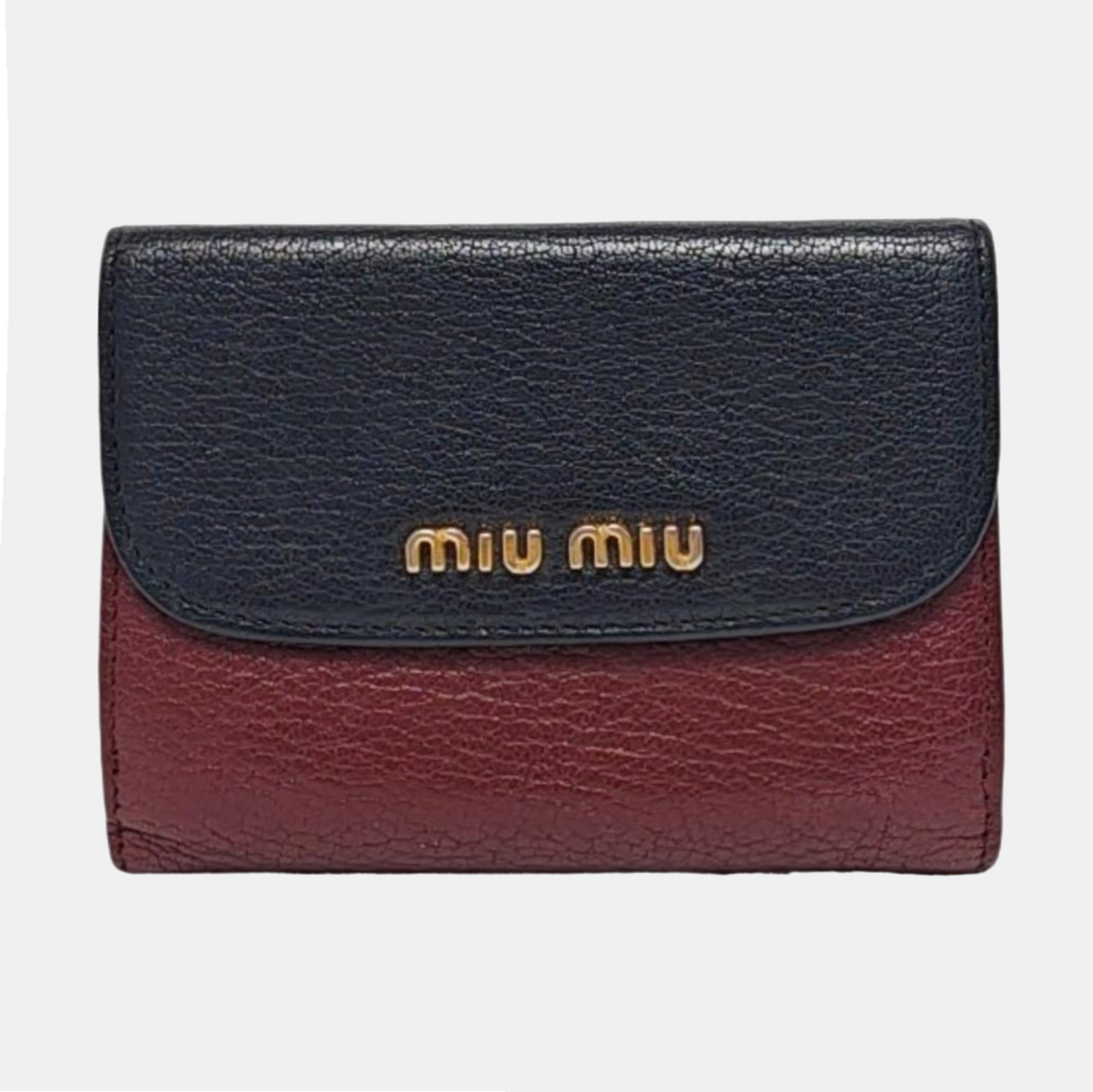 Miu Miu Miu Délice Burgundy Calfskin Leather Wallet Golden hardware-(SKU)-960123346