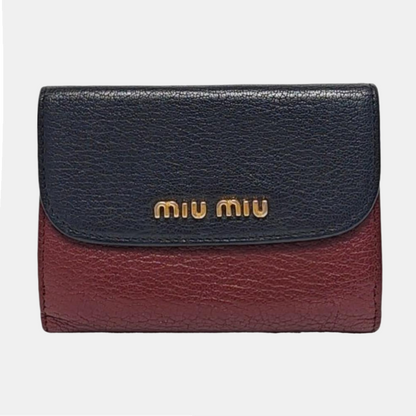 Miu Miu Miu Délice Burgundy Calfskin Leather Wallet Golden hardware-(SKU)-960123346