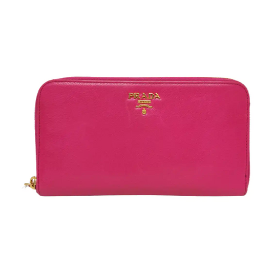 PRADA Fuchsia cowhide cross-grain wallet Golden hardware-(SKU)-960306626