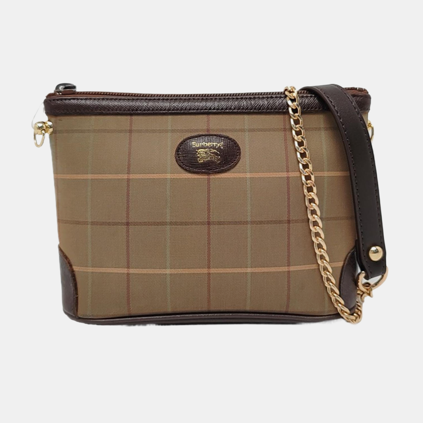 BURBERRY Light Green Canvas Clutch Golden hardware-(SKU)-959769066