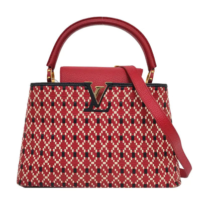 LOUIS VUITTON CAPUCINES Red Leather Woven Single Shoulder Bag Golden Hardware Removable Strap-(SKU)-960181701