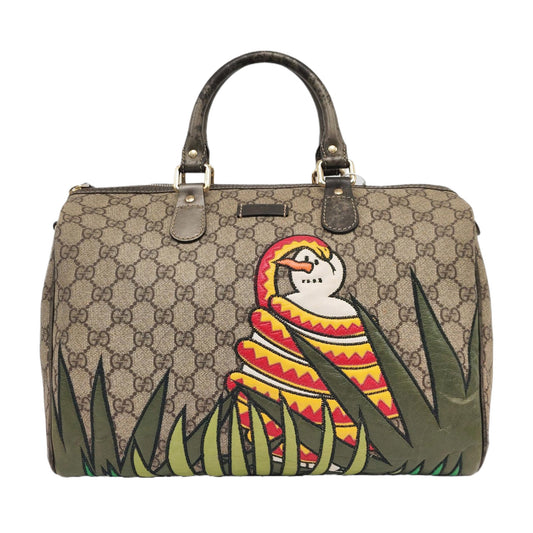 GUCCI Joy Brown Suede Leather Monogram Embroidery Tote Bag Golden hardware-(SKU)-959989784