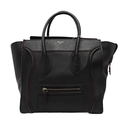 CELINE LUGGAGE mini Black Leather Smiling Face Bag Tote Bag Silver Hardware-(SKU)-960058725