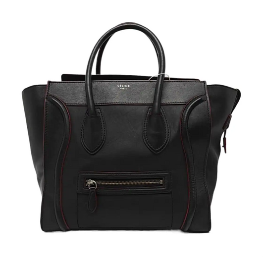 CELINE LUGGAGE mini Black Leather Smiling Face Bag Tote Bag Silver Hardware-(SKU)-960058725