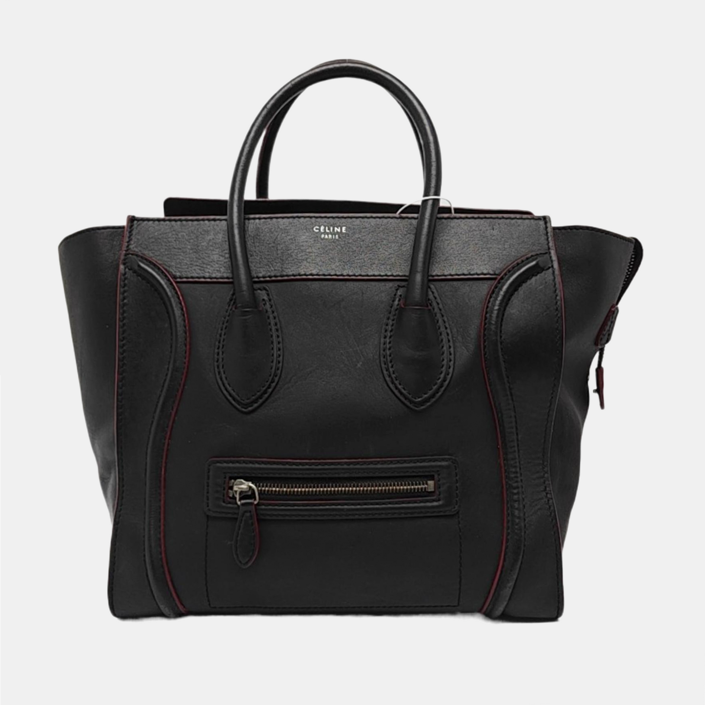 CELINE LUGGAGE mini Black Leather Smiling Face Bag Tote Bag Silver Hardware-(SKU)-960058725