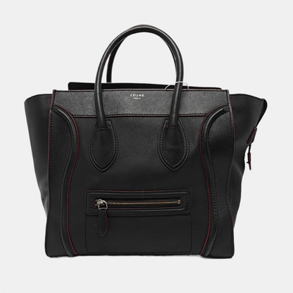 CELINE LUGGAGE mini Black Leather Smiling Face Bag Tote Bag Silver Hardware-(SKU)-960058725