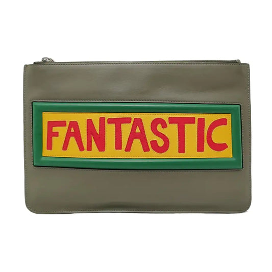 FENDI Olive Green Cowhide Patchwork Relief Crossbody Handbag Clutch Silver Hardware-(SKU)-960221238