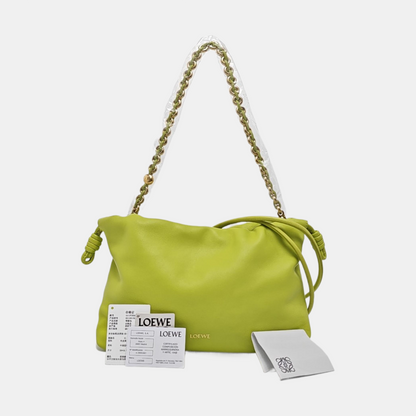 LOEWE Flamenco Purse Green Lamb Skin Crossbody Shoulder Bag Handbag Gold Hardware 2 Removable Straps-(SKU)-960343702