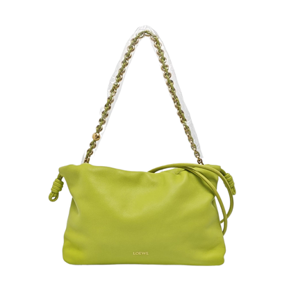 LOEWE Flamenco Purse Green Lamb Skin Crossbody Shoulder Bag Handbag Gold Hardware 2 Removable Straps-(SKU)-960343702