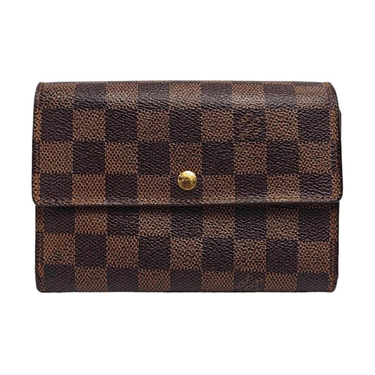 LOUIS VUITTON TRESOR Brown Coated Canvas Checkered Wallet Golden hardware-(SKU)-960314617