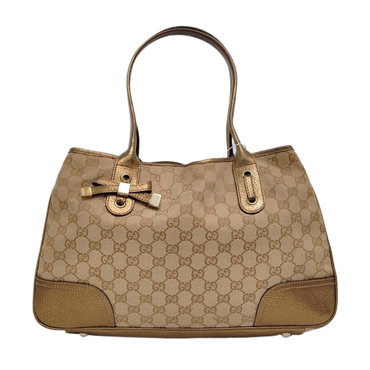 GUCCI Princy Khaki Canvas Monogram Tote Bag Single Shoulder Bag Golden hardware-(SKU)-960034961
