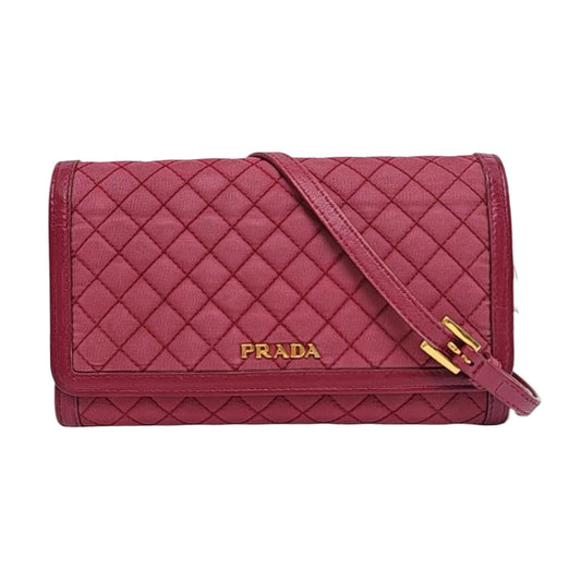PRADA Pink Nylon Quilted Crossbody Shoulder Bag Handbag Clutch Golden hardware Removable shoulder strap-(SKU)-959993343
