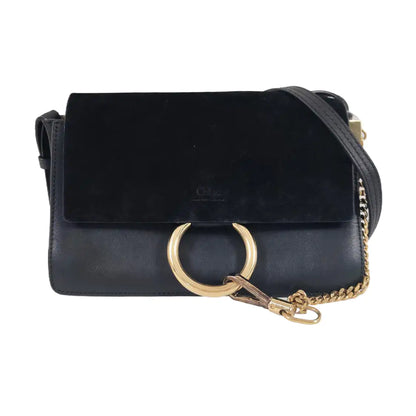 Chloé Faye Small size Black cowhide crossbody handbag single shoulder bag Golden Silver Hardware-(SKU)-960388895