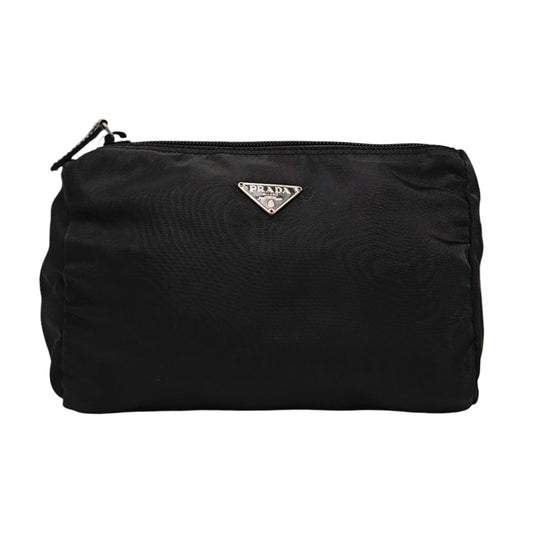 PRADA Black Nylon Logo Clutch Silver Hardware-(SKU)-953760624