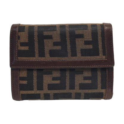 FENDI 棕色帆布双F钱包-(SKU)-960315050