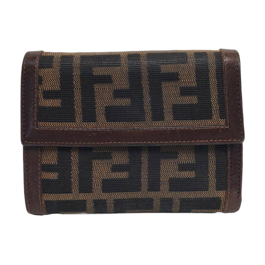 FENDI 棕色帆布双F钱包-(SKU)-960315050