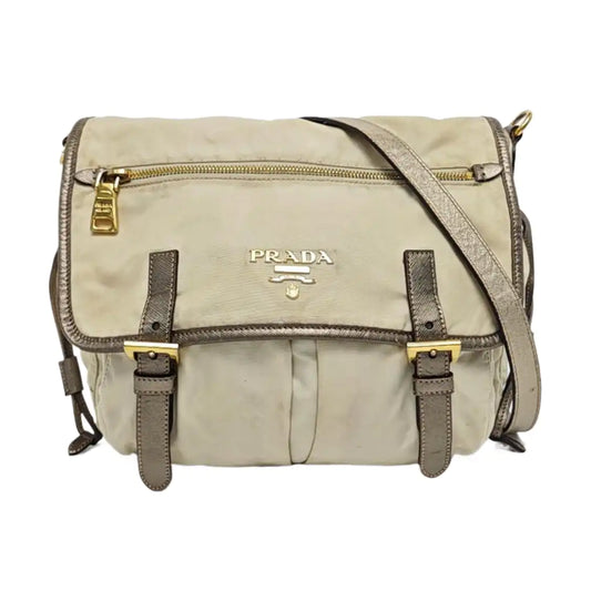 PRADA Beige Nylon Single Shoulder Bag Golden hardware Removable shoulder strap-(SKU)-960248110