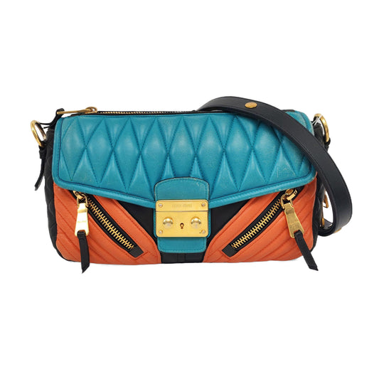 Miu Miu Teal Green Lamb Leather Quilted Shoulder and Crossbody Bag Golden hardware-(SKU)-960406389