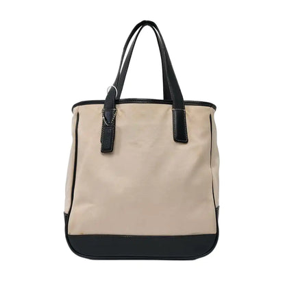 COACH CANDACE CARRYALL Beige Fabric Tote Handbag Silver Hardware-(SKU)-929326286