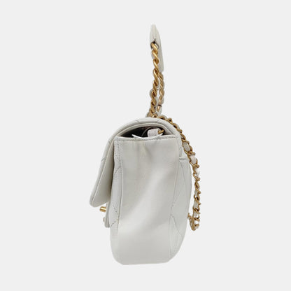 CHANEL IN THE LOOP small size white lamb skin quilted shoulder bag, crossbody bag, handbag with gold hardware and 29 chain links-(SKU)-960511606