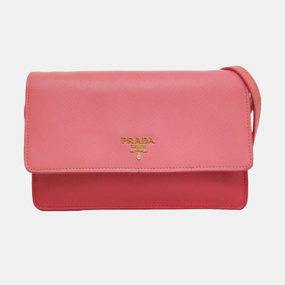 PRADA Pink cowhide cross-grain shoulder bag/handbag/crossbody bag Golden hardware Removable shoulder strap-(SKU)-960391827