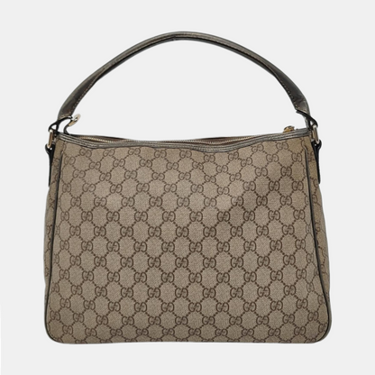 GUCCI Bardot Medium size Beige Coated Canvas Monogram Single Shoulder Bag Handbag Golden hardware-(SKU)-960390668