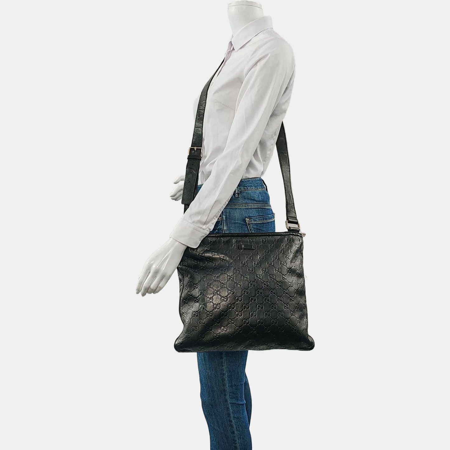 GUCCI GG Imprime Black Cowhide Monogrammed Quilted Crossbody Shoulder Bag Golden hardware-(SKU)-960401347